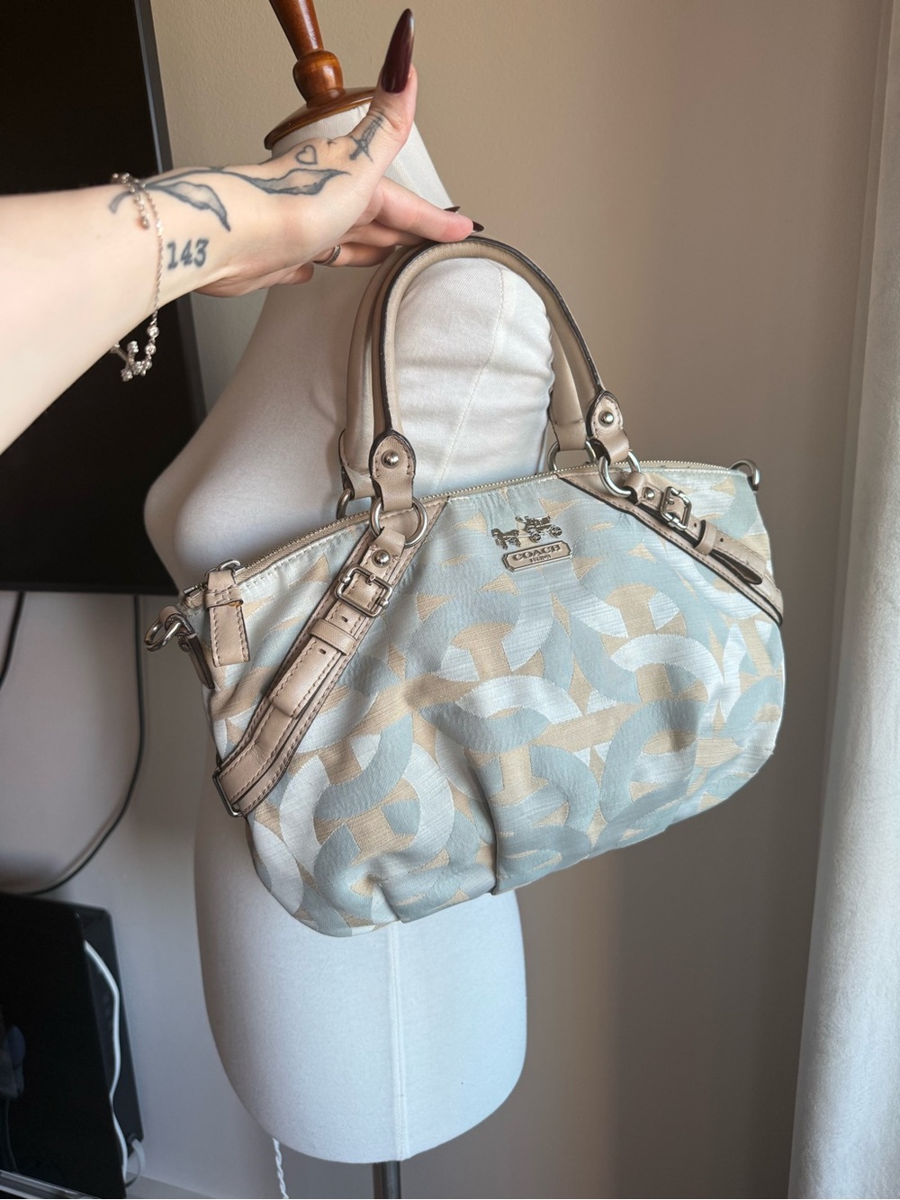Coach Pale Blue & Beige Signature Dome Satchel